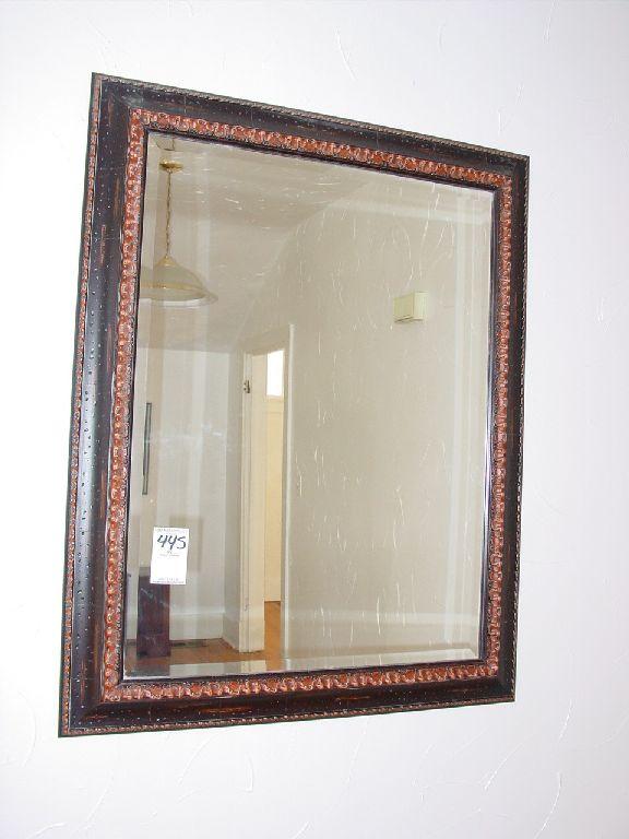 LARGE, WALLHUNG, CUSTOM FRAMED BEVELED MIRROR