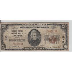$20 NATIONAL JACKSON MICHIGAN CHARTER 1533 1929