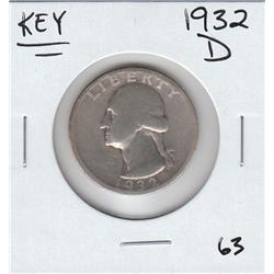 1932 D WASHINGTON QUARTER .25 SILVER KEY DATE