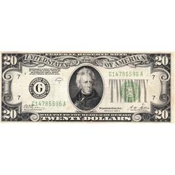 $20 FRN REDEEMABLE IN GOLD 1928 GREEN SEAL