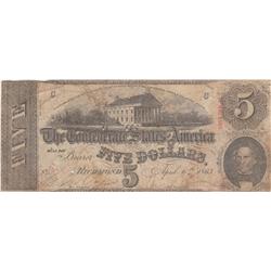 $5 CONFEDERATE TOUGHER DATE 1863 CSA