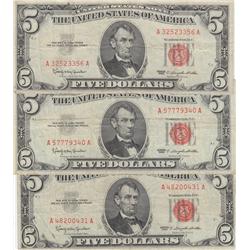 LOT OF 3 $5 RED SEAL NOTES1963