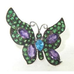 14K White Gold Colored Stones Butterfly Ring