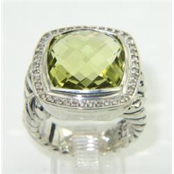 David Yurman Silver,Lime Citrine & Diamond Ring.
