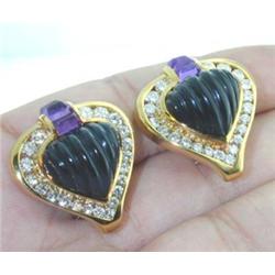 Lagos 18k Yellow Gold Onyx, Amethyst, Diamond Earr