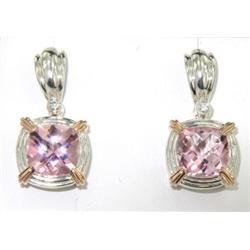 Charles Krypell Gold/Silver Pink Topaz Diamond Earrings