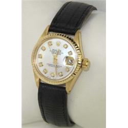 Rolex 18K Yellow Gold Diamond Leather Strap Watch