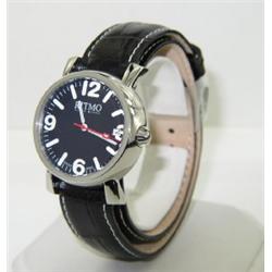 Ritmo Stainless Steel Black Leather Strap Watch