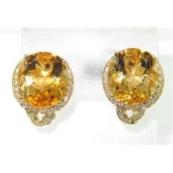14K Yellow Gold, Diamond Citrine Earrings
