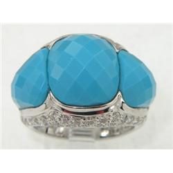 18K White Gold Diamond & Turquoise Ring