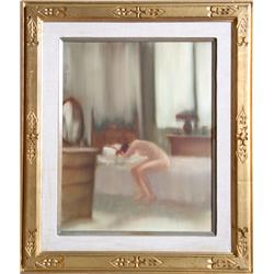 M. Torino, Nude on Bed, Gouache Painting