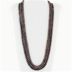 LOVELY BLACK SALTWATER PEARL THREE STRAND NECKLACE