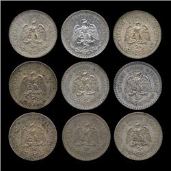 1923-45 Mexico 1 Peso 9pcs XF/AU (COI-8639)