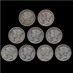 1930P Mercury Dimes Better Grade Lot of 9 (COI-8466)