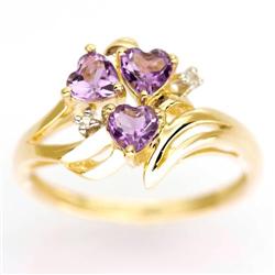 0.85Ct Heart Amethyst Diamond Solid 9K Gold Ring (JEW-9095X)