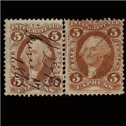 1860s US Revenue Stamp 5c Express Pair (STM-1534)