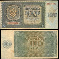 1941 Croatia 100 Kuna Better Grade Note (CUR-06316)