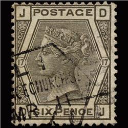 1874 RARE GB 6p Gray Used Stamp Rare Cancel (STM-1318)