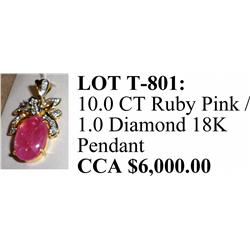 Lot# T-801 Ladies 18 kt yellow gold, cabochon sapphire/diamond pendant - appraisal $6,000