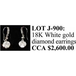 Lot# J-900 Ladies 18 kt white gold diamond earrings - appraisal $2,600.00