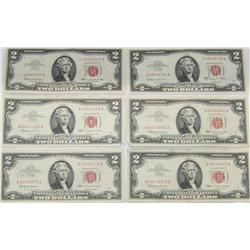 (6x the Money) $2 US Notes, XF- AU Cond. Star Note Series 1963