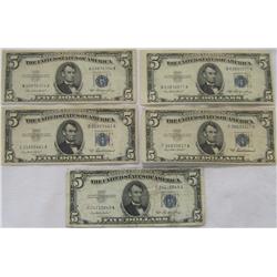 (5x the Money) $5 Silver Certificates. Excellent Cond. Series 1953.