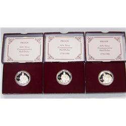 (3x the Money) 1982 Proof Silver US Commemorative Halves w/Box and COA.