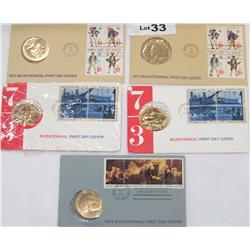 (5x the Money) US Bicentennial First Day Issue Commemorative Stamps with Medals.