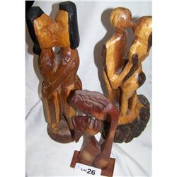 Lot of 3 Wood carved Kissing statues