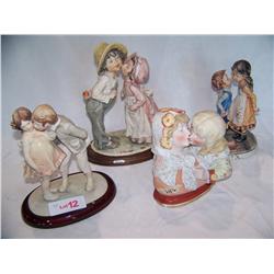 4 hand painted porcelain Kissing Statues (1) 19th.C German,(2) Italian