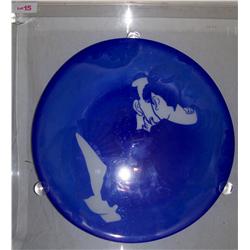 Joan Irving signed Art frosted & cobalt blue glass Charger  Samurai & Lover. Custom acrylic case