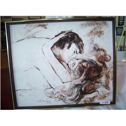 Roy M Steinberg Vintage Oil on canvas painting. Kissing Couple, framed