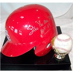 Stan Musial Signed Helmet & Ball. Helmet signed Stan "The Man" Musial