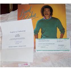 Lionel Richie Signed Check W/ COA & Album