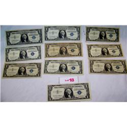 (10X$) $1 Silver Certificates Choice Condition Series 1957