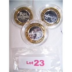 (3X$) GEM WYNN & MGM GRAND CASINO STRIKES .999 FINE SILVER