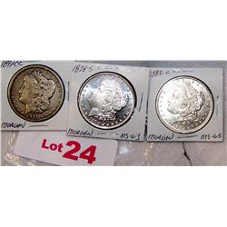 (3x$) MORGAN SILVER DOLLARS 1891 CARSON CITY,1878-S MS-63,1882-O MS-63
