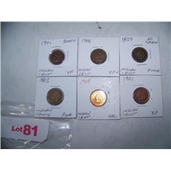 (6x$) U.S INDIAN CENTS FINE-UNC 1859,1863,1901,1905,1906,