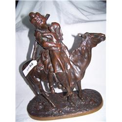 Russian Bronze sculpture Cossak kissing woman on horseback.