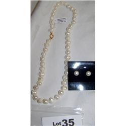Genuine hand knotted Pearl necklace 9-100mm 18"( Retail $400 )&matching Pearl earrings (retail $120)