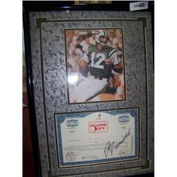 Broadway Joe's Signed Stock Certificate by Joe Namath.