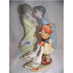 3pc Lot. Pair Laphin (kissing) and German Hummel. Goose Girl.