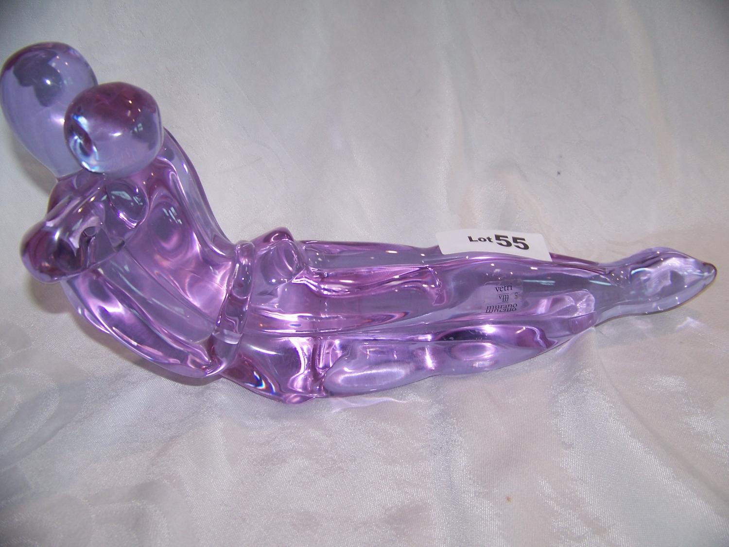 Murano Glass Sculpture. Purple Glass Signed B. Huatia Murano Stamp.
