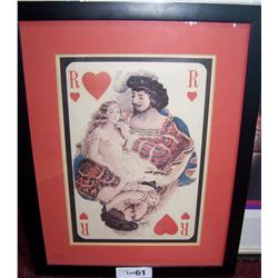 2 Piece Art Lot Mark Kostabi & Framed Art Print Shaped as a Playing Card. The R of Hearts. 12" X 8".