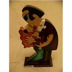 Signed painted wood sculpture (?) DeWall Kissing couple sculpture in puzzle parts 2000