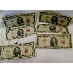 (6x$) QUALITY $5 U.S NOTES SERIES 1963