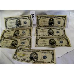 (7x$)7  CHOICE $5 SILVER CERTIFICATES SERIES 1953
