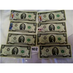 (8X$) MINT BU CONDITION $2 FR NOTES SOME FIRST DAY ISSUE SERIES 1976