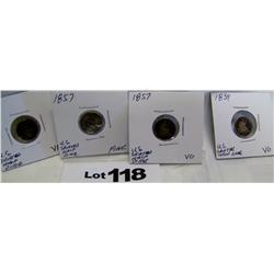 (4X$) U.S SILVER HALF DIMES VG-VF 1839,(2) 1857,1860
