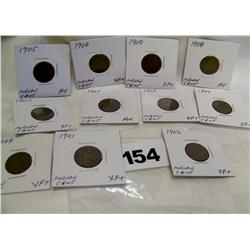 (11X$) 11 INDIAN CENTS XF+-AU 1898,1899,1901-1909